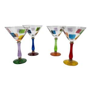 Royal Danube Hand Blown & Painted Crystal Marti Gras Martini Glasses Set of 4
